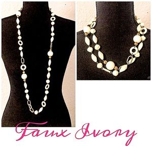 White beaded Gold tone necklace 20 inches